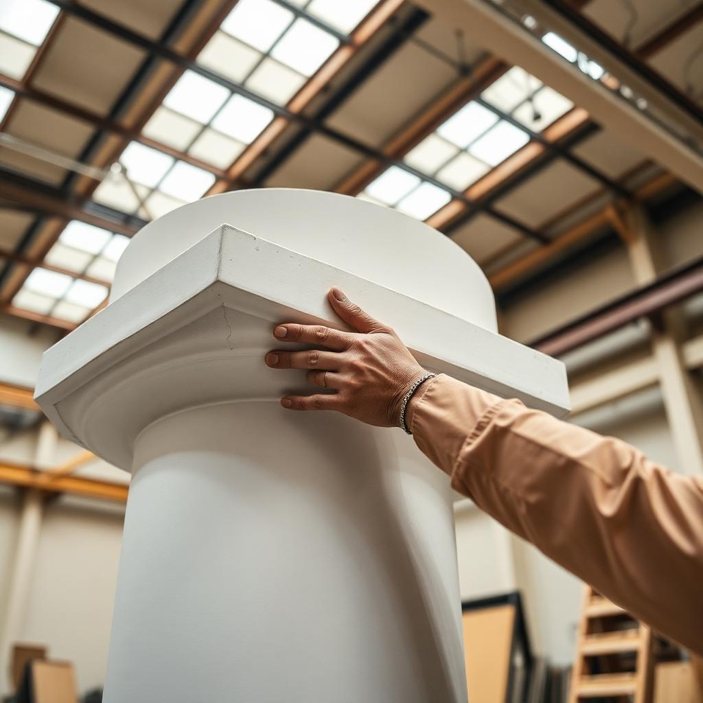 Craftsman finishing a GFRC column in the studio workshop